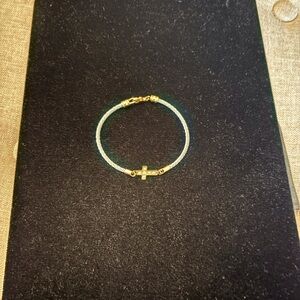 Vintage Gold and Silver Tone Cross Bracelet with clear stones and mesh look band